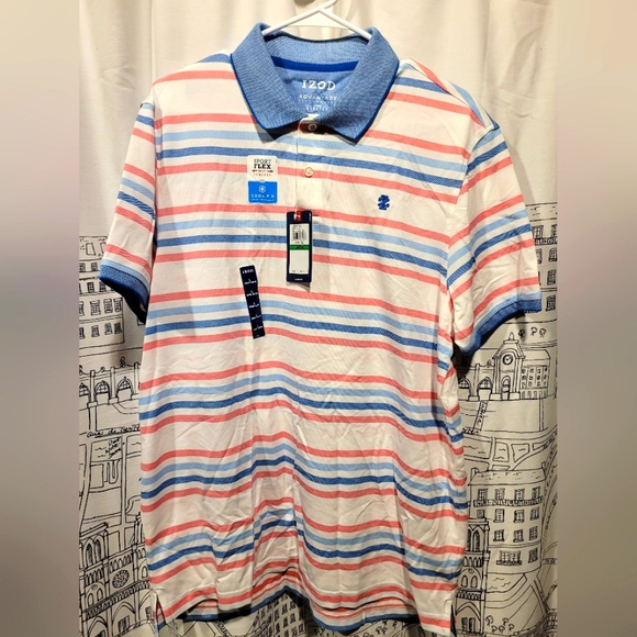 Izod Other - NWT Men's Izod Sport Flex Cool FX Striped Polo Size L White Blue Pink